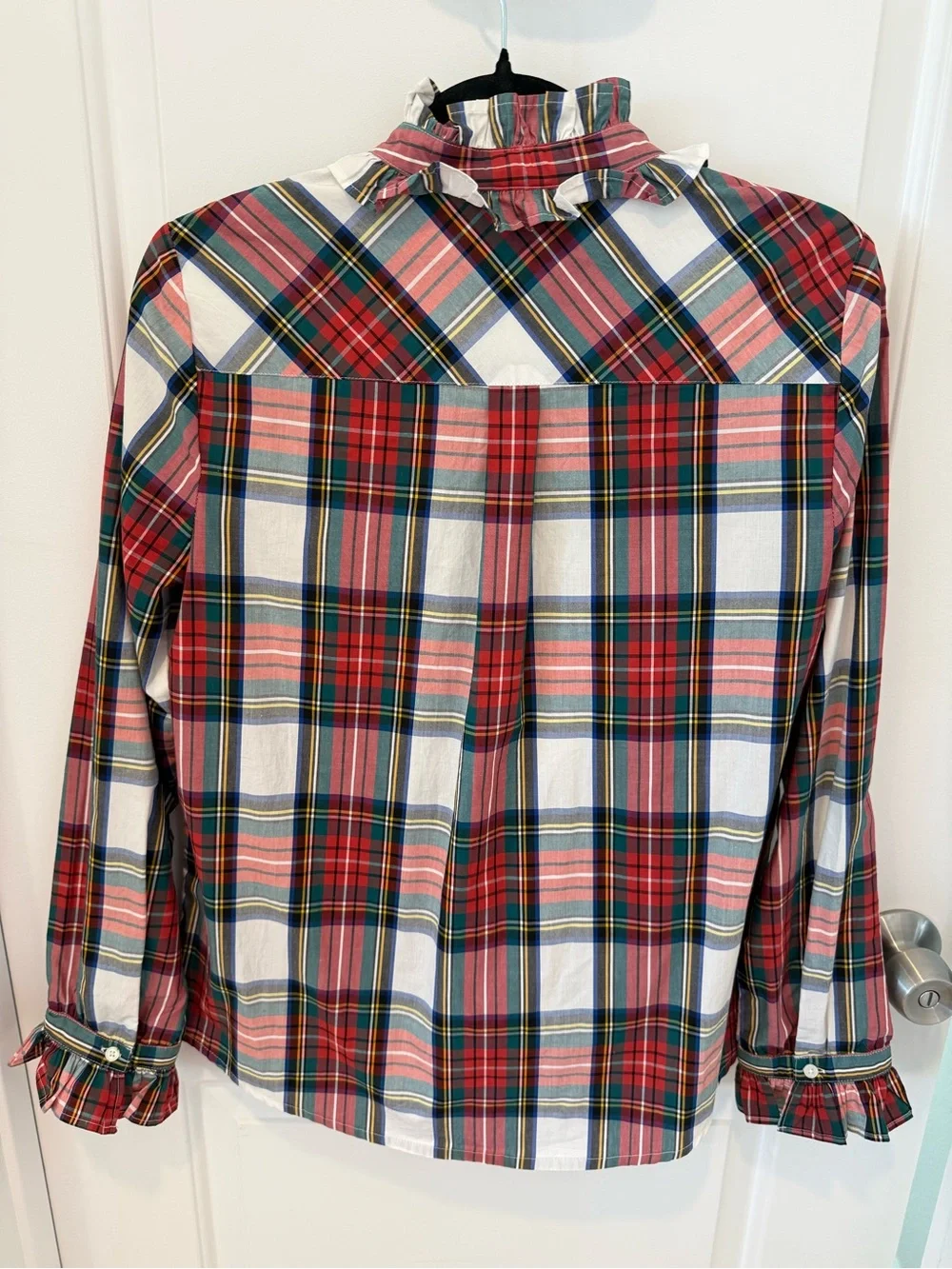 J. Crew Red Plaid Ruffle-Collar Button-Down Shirt